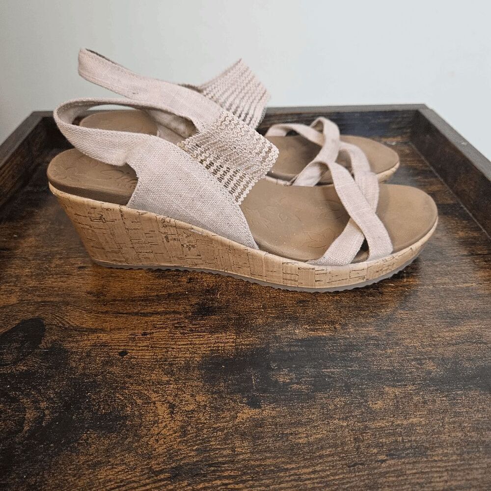 Skechers Beverlee High Tea Luxe Foam Comfort Slingback Cork Wedge Sandals Women'